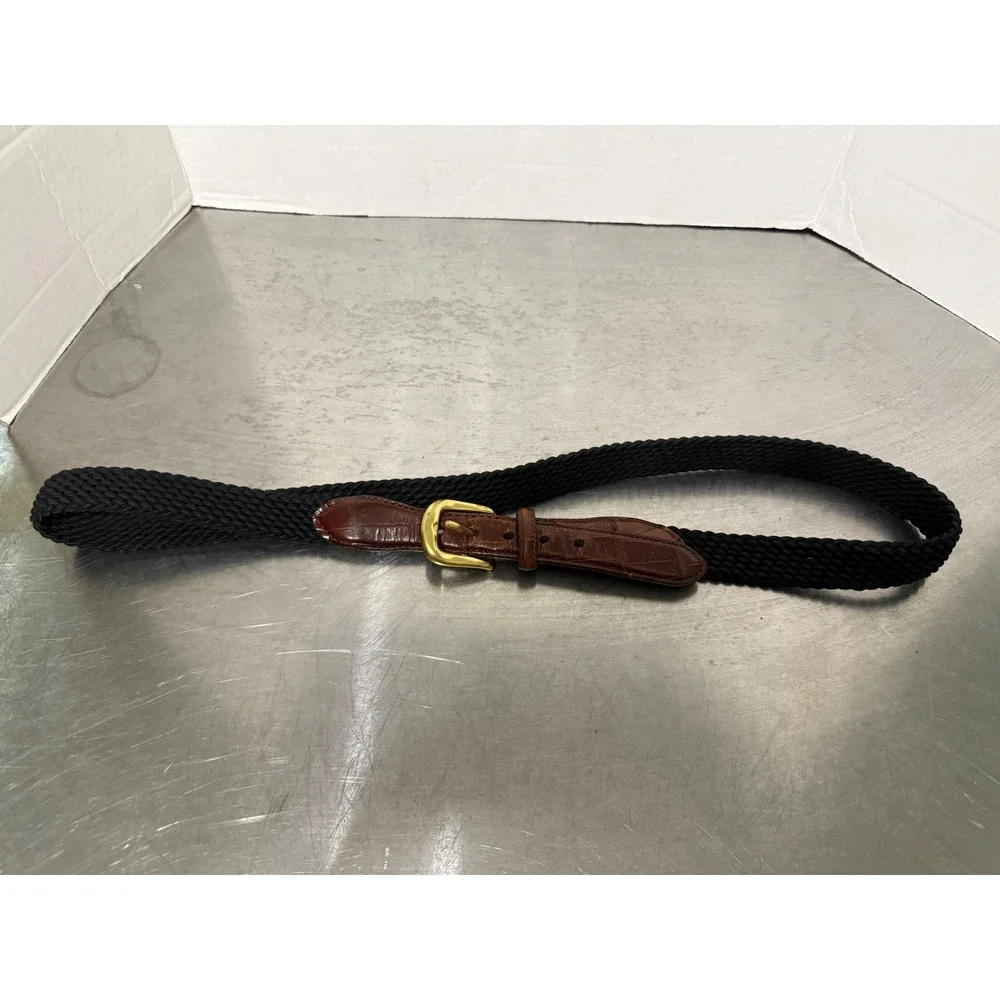 Brighton Mens Braided Leather Belt 38 & Black Woven Belt 42 Lot 2 USA Brass